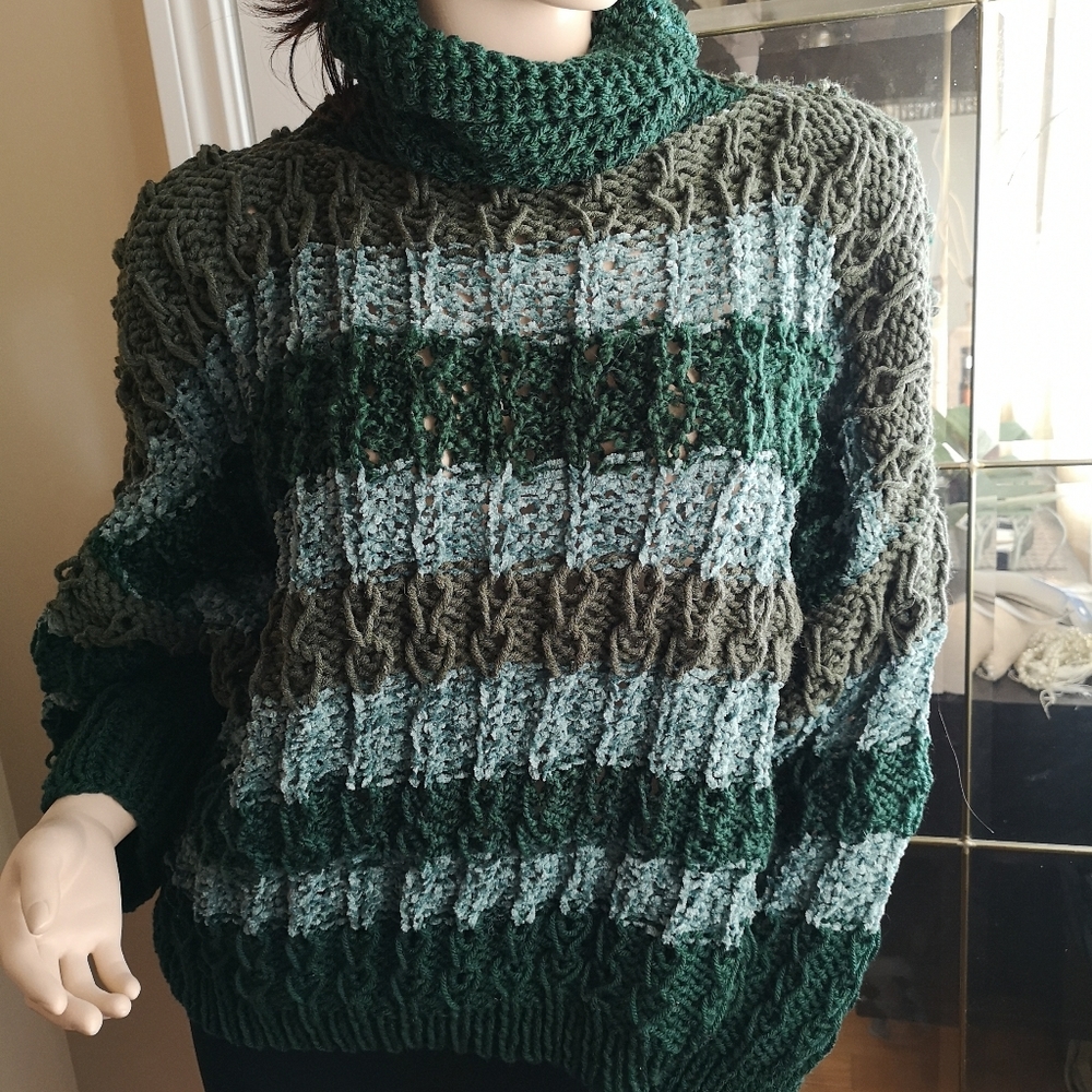 Green striped oversized sweater